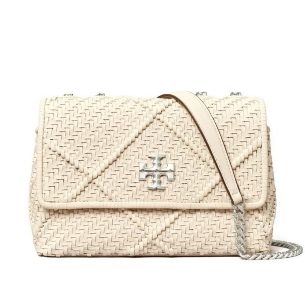 Tory Burch Kira Diamond woven small convertible shoulder bag ivory color